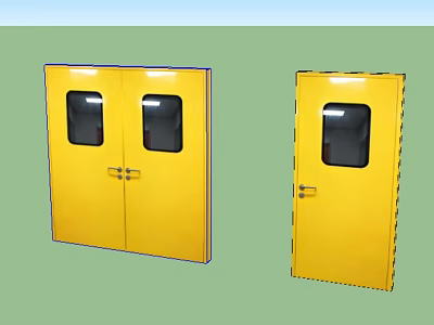 Industrial Workshop Featuring Yellow Double And Single Doors With Glass Windows 3d model