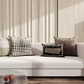 Stylish Textured Pillows On White Sofa In Modern Living Room With Light Wall