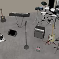 Various Musical Instruments Collection With Guitars Keyboard Drum Set And Accessories In Room