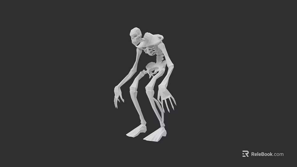 Game Movie Character Skeleton 3D Model With Long Limbs Hunched Posture Sharp Claws 3d model 