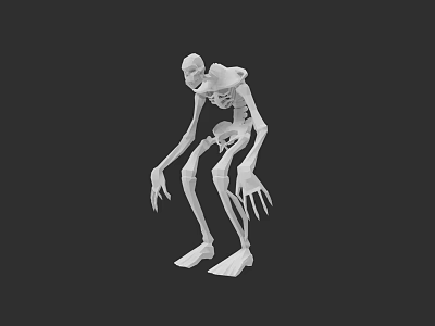 Game Movie Character Skeleton 3D Model With Long Limbs Hunched Posture Sharp Claws 3d model