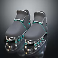 Modern Gray Soccer Shoes With Silver Cleats Blue Accents And Reflective Surface On Black Background