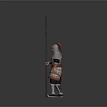 Man in Traditional Armor Holding Decorative Long Pole With Red Banners