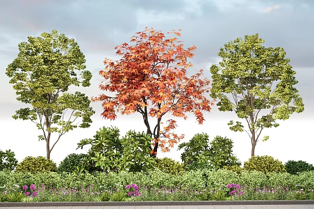 Landscape Plant Green Plant Combination Flowers and Plants Flower Border Plant Group Net Red Community Plant Shrub Collocation 3d model