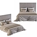 Modern Double Bed With Grey Tufted Headboard And Neutral Bedding Pillows 3d model