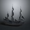 Vintage Sailing Ship Model With Multiple Masts And White Sails