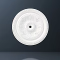 White Round Decorative Ceiling Medallion with Ornate Carved Patterns and Central Hole 3d model