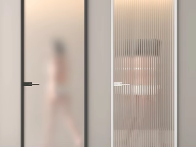 Modern Swing Doors With Black White Frames And Frosted Vertical Stripe Glass Design 3d model