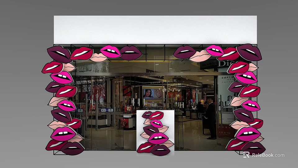 Eye Catching Door Arch With Red Lip Decorations At Retail Store Front 3d model 