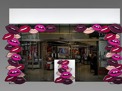 Eye Catching Door Arch With Red Lip Decorations At Retail Store Front 3d model