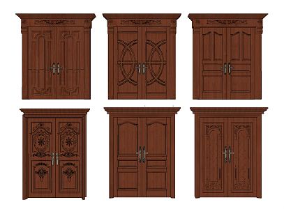 European-style double-door classical carved double-door security door 3d model