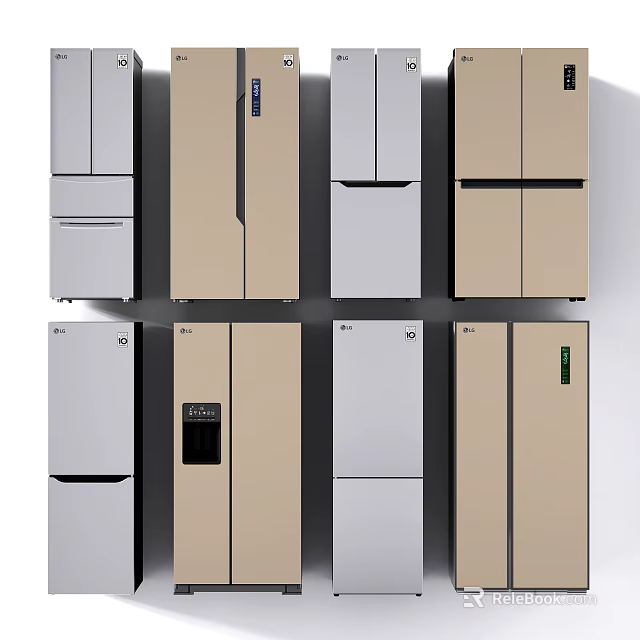 Modern Refrigerators and Freezers with Sleek Design and Various Color Options 3d model 