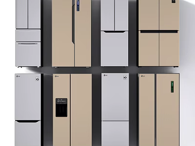 Modern Refrigerators and Freezers with Sleek Design and Various Color Options 3d model