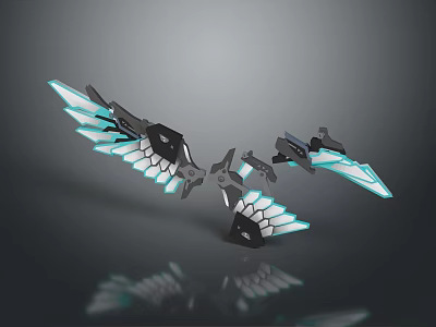 Futuristic Tech Weapon With Wing Structure And Blue Glowing Blades 3d model