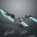 Futuristic Tech Weapon With Wing Structure And Blue Glowing Blades 3d model