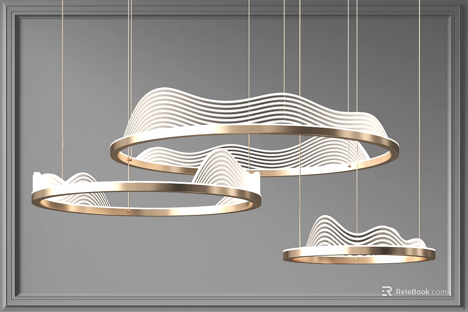 Modern Wave Design Circular Chandeliers with Metallic Finish for Contemporary Interior Decor 3d model 