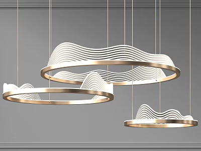 Modern Wave Design Circular Chandeliers with Metallic Finish for Contemporary Interior Decor 3d model