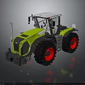 Green And White Tractor With Large Black Tires Red Rims And Cab