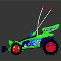 Green Blue Remote Control Toy Car With Red Antennas Flame Design For Daily Life