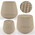 Woven Beige Stools With Artisanal Design Textured Surface And Various Shapes