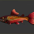 Colorful Fish Shaped Toy With Red Orange Body Yellow Eyes And Spots For Kids Playtime
