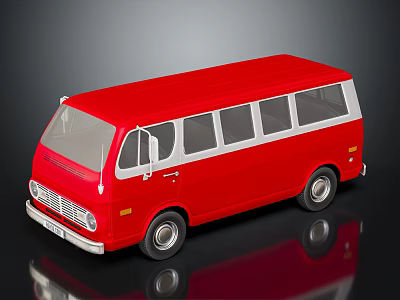 Vintage Red Classic Bus With Multiple Windows White Trim And Shiny Finish 3d model