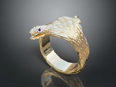 Exquisite Gold Snake Ring With Blue Gemstone Eyes And Intricate Diamond Accents 3d model