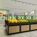 Well Lit Fruit Store Interior With Various Fresh Fruits On Display Shelves And Screens