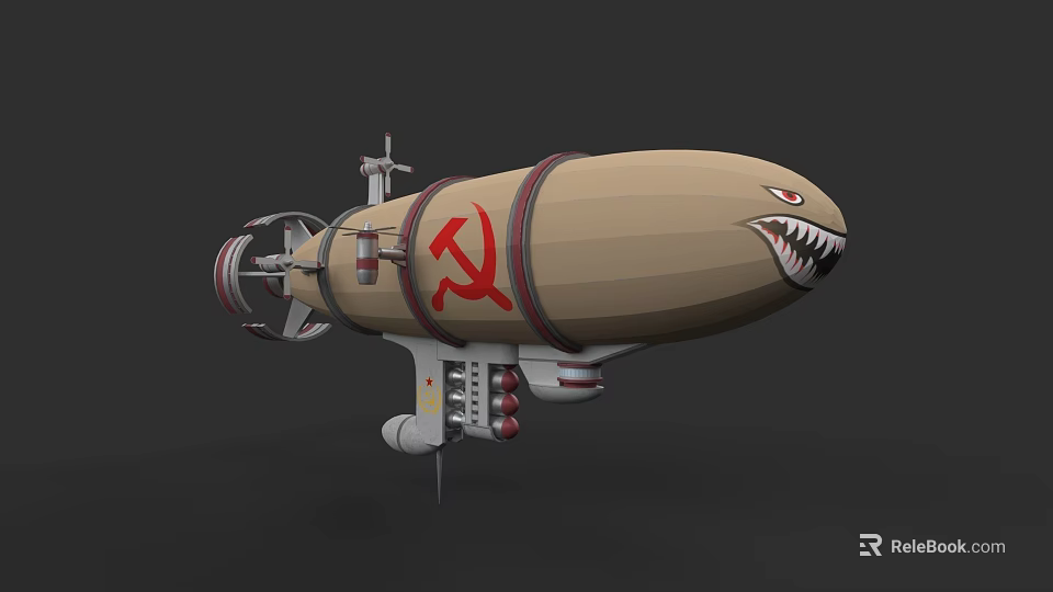 Vintage Military Airship With Shark Mouth Design And Red Hammer Sickle Symbol 3d model 