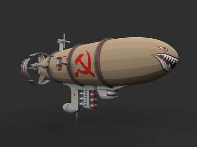 Vintage Military Airship With Shark Mouth Design And Red Hammer Sickle Symbol 3d model