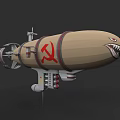 Vintage Military Airship With Shark Mouth Design And Red Hammer Sickle Symbol