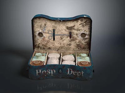 Vintage Hospital Department Medical Case With Glass Bottles And Containers 3d model
