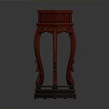 Dark Red Traditional Chinese Style Pedestal Table With Hexagonal Top And Carved Decorative Legs