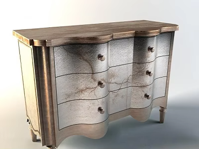 Vintage Entryway Sideboard with Curved Silver Panels and Wooden Frame Drawers 3d model