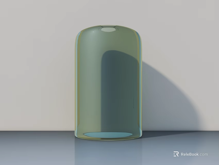 Light Green Glass Cylindrical Vase With Smooth Glossy Surface On Gray Background Wall 3d model 