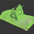 Vintage Mechanical Winch Model With Grass Covered Stone Base And Metal Parts