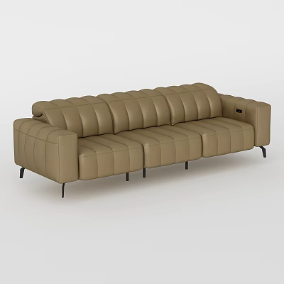Beige Leather Casual Sofa Set With Tufted Design And Slim Black Legs 3d model