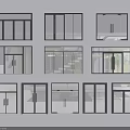 Various Modern Glass Door And Window Designs With Black Frames For Home Use 3d model