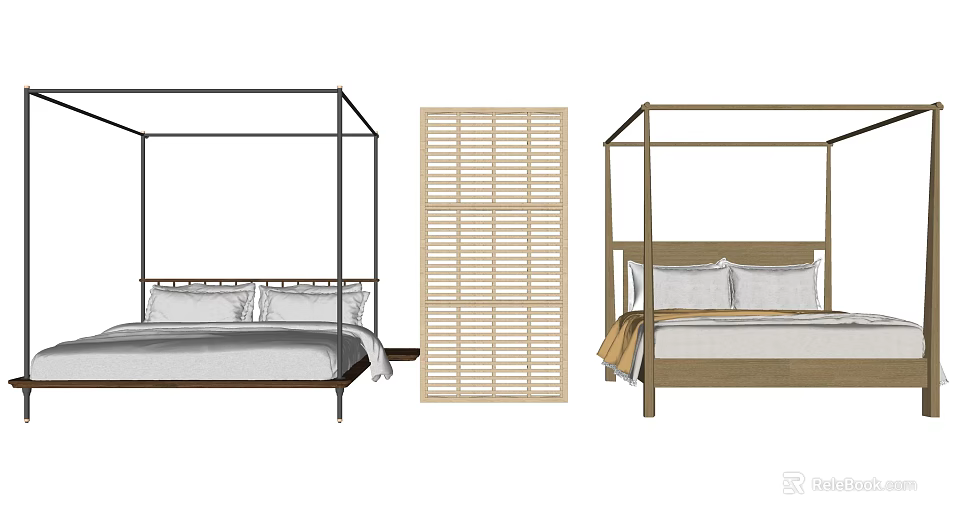 Modern Double Bed Designs With Metal And Wooden Frames Headboards And Pillows 3d model 