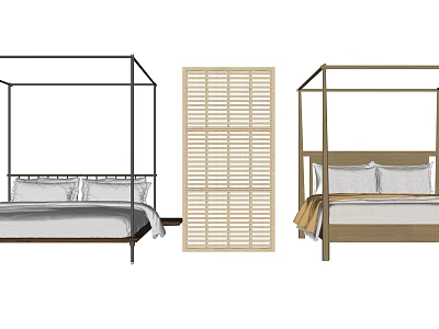 Modern Double Bed Designs With Metal And Wooden Frames Headboards And Pillows 3d model