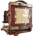 Vintage Cameras With Wooden Metal Structure And Tripod Displayed In Different Angles