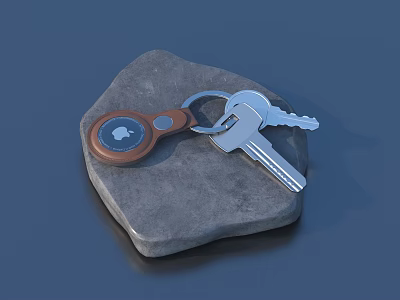 Practical Keychain with Silver Keys Resting on Gray Stone Daily Accessory 3d model