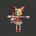 Woman With Blonde Hair Large Red Bow Colorful Flowers Red Top And Outstretched Arms