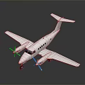 Small White Twin Propeller Airplane With Fuselage Windows On Dark Background And Reflection 3d model