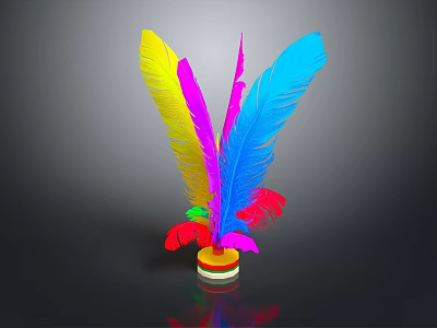 Colorful Feather Decorative Item For Home Decoration With Multicolored Plumes And Stable Base 3d model