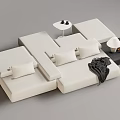 White Sectional Multi person Sofa With Soft Cushions And Decorative Side Table 3d model