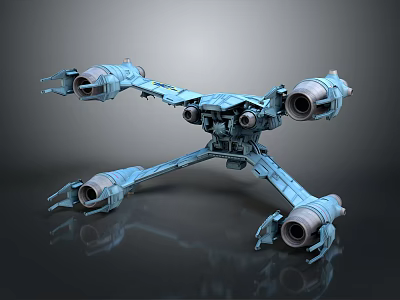 Blue Sci Fi Multi Legged Mechanical Structure With Engines And Metallic Texture 3d model