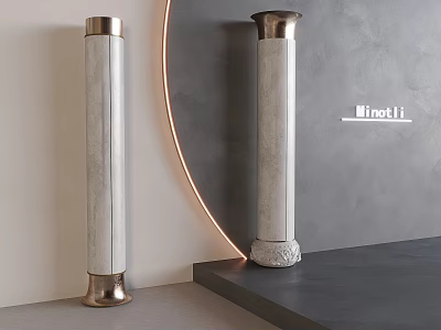 Modern Columns With Marble Texture Metal Base Top And Curved Accent Decor 3d model