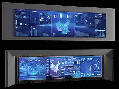 Projection Monitoring Large Screen Display With Real Time Data Visualization And Dashboard Charts 3d model
