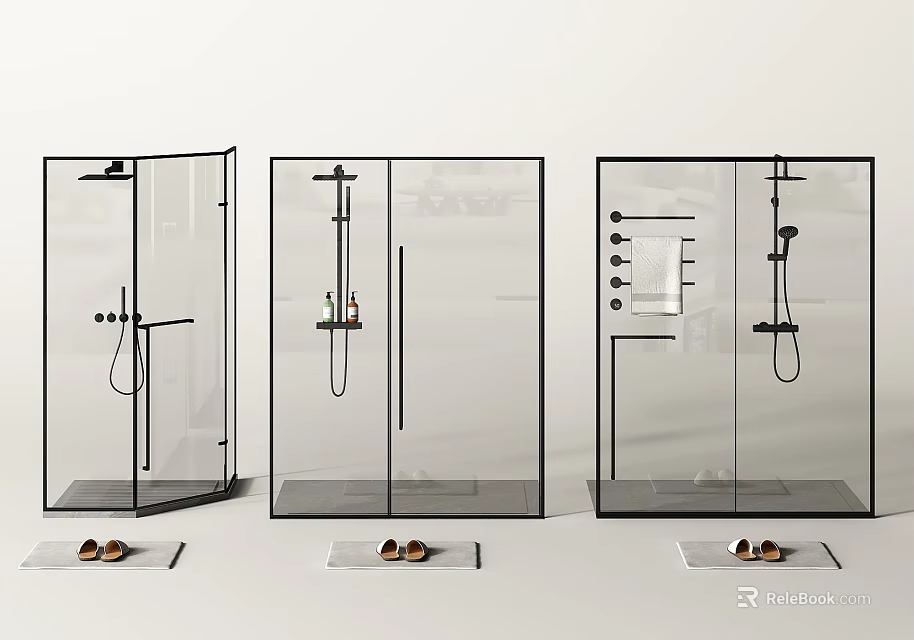 Modern Shower Head Fixtures In Transparent Glass Shower Enclosures With Bathroom Accessories 3d model 